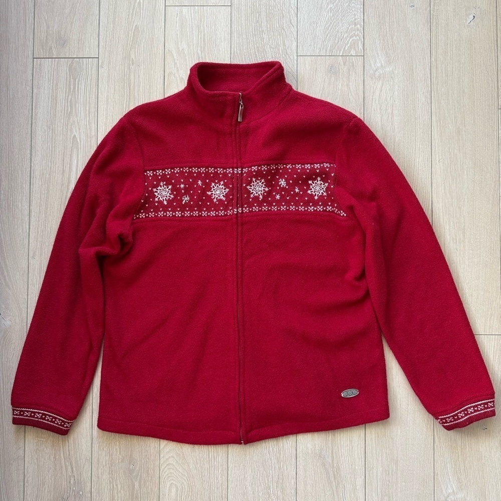 Northern Reflections Oversized Snowflake Red Zip-Up Sweater Women’s Size Small